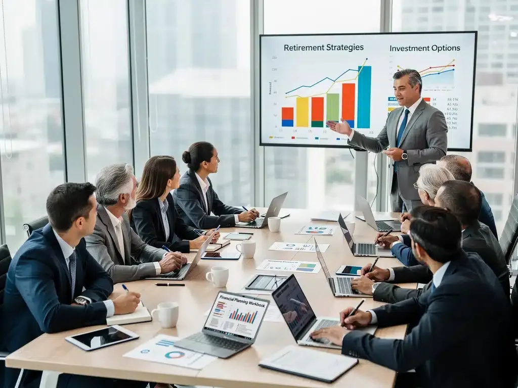 Grupo de profesionales en un taller de planificación financiera para optimizar su Afore.