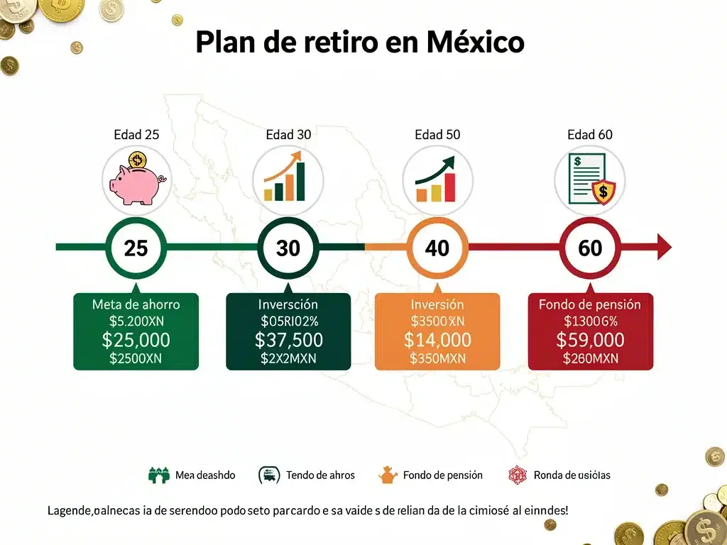 Gráfico de hitos de ahorro para el retiro en México por edad