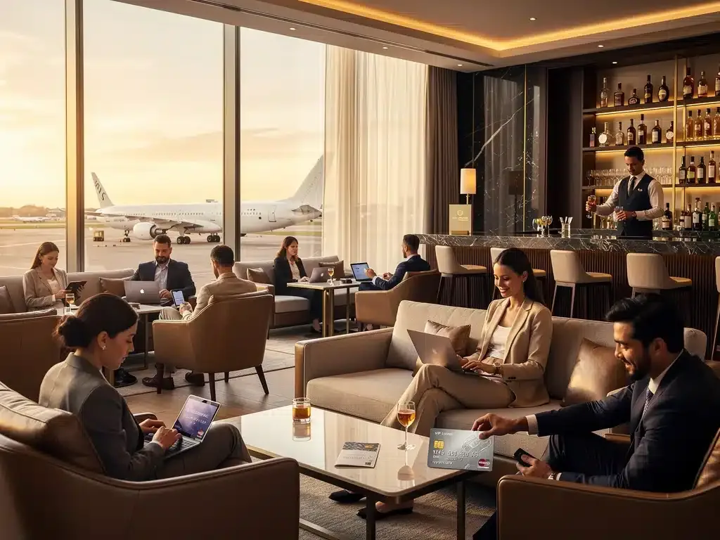 Acceso a sala VIP de aeropuerto, beneficio disponible en determinadas tarjetas para viajeros en México.