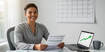 Persona feliz revisando documentos de beneficios de salud HSA para 2026