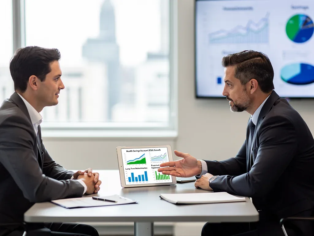 Asesor financiero explicando opciones de HSA a un cliente