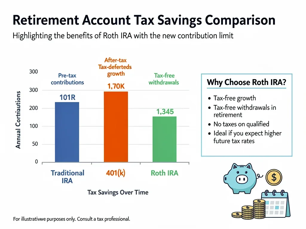 Gráfico comparativo de ahorros fiscales entre cuentas de jubilación, destacando beneficios Roth IRA.