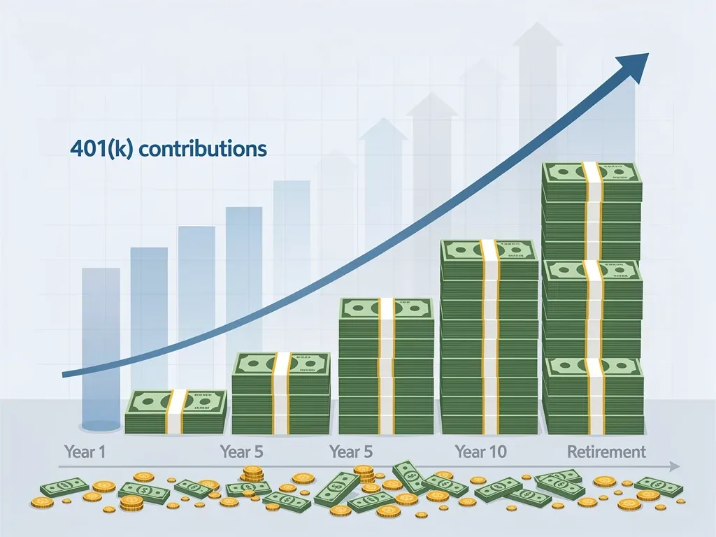 Gráfico de interés compuesto y crecimiento de ahorros 401(k)