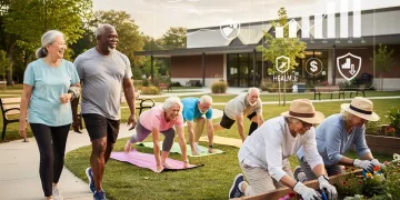 Jubilados felices comparando planes de salud para 2026