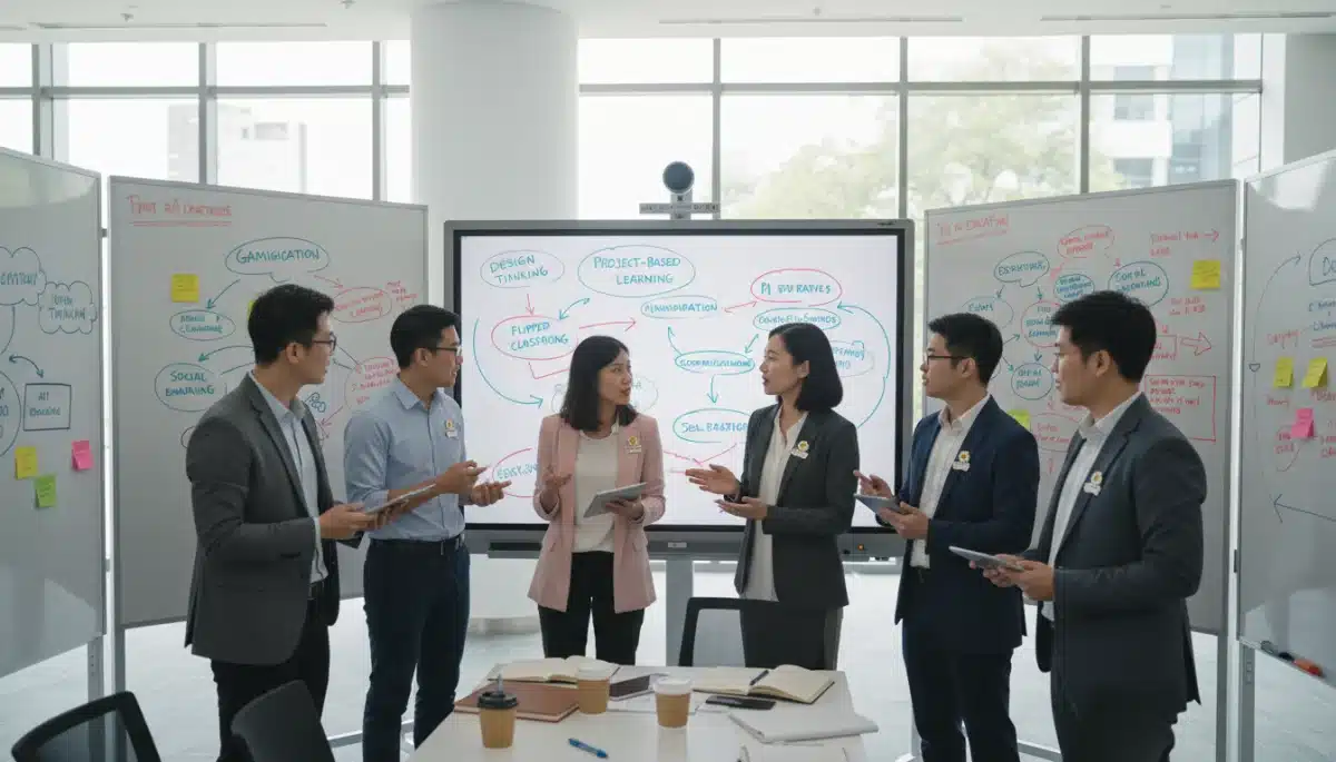 Educadores colaborando en metodologías de enseñanza innovadoras para el desarrollo profesional continuo.